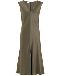 Brunello Cucinelli - Satin Cady Flared Dress With Monili - Lyst