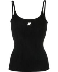 Courreges - Courrèges Logo Embroidered Ribbed Sleeveless Top - Lyst