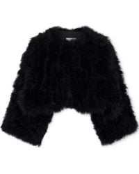 Yves Salomon - Cropped Feather-Trimmed Satin Cape - Lyst