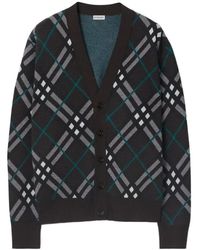 Burberry - Checked V-Neck Buttoned Cardigan - Lyst