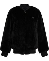 Prada - Logo Plaque Reversible Bomber Jacket - Lyst