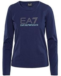 EA7 - T-Shirt With Round Neck And Long Sleeves - Lyst