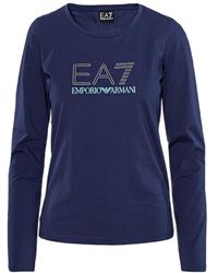 EA7 - T-Shirt With Round Neck And Long Sleeves - Lyst