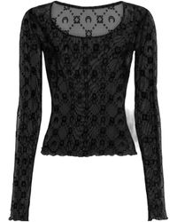 Marine Serre - Moonogram Mesh Flock Long Sleeves Roundneck Top - Lyst