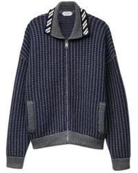Versace - Intarsia Wool Knit Zip Cardigan - Lyst