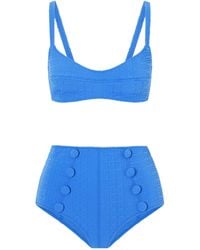 Lisa Marie Fernandez - Button-Embellished Seersucker Balconette Bikini - Lyst