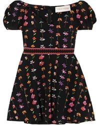 Valentino - Floral Print Wool-Blend Mini Dress - Lyst