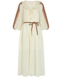 Zimmermann - Aster Embroidered Belted Ramie Maxi Dress - Lyst