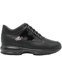 Hogan - Interactive Sequin-Panel Leather Trainers - Lyst