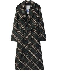 Burberry - Double Breasted Belted Checked Coat - Lyst