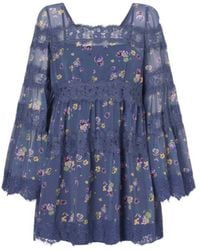 Anna Sui - Pleated Floral-Print Lace-Trimmed Chiffon Mini Dress - Lyst