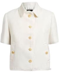 Etro - Short-Sleeved Cropped Linen Jacket With Pegaso Buttons - Lyst