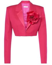 Area - Floral-Appliqué Cropped Wool Blazer - Lyst