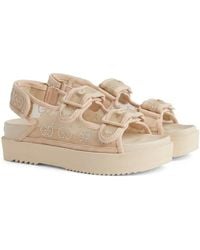 Gucci - Crystal-Embellished Monogram-Pattern Sandals - Lyst