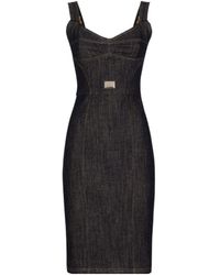 Dolce & Gabbana - Logo-Plaque Sleeveless Midi Denim Dress - Lyst