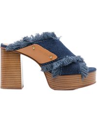 See By Chloé - 100Mm Frayed-Detailing Denim Mules - Lyst