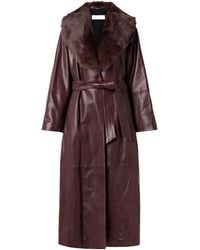 Nour Hammour - Briona Belted Shearling-Trimmed Leather Coat - Lyst