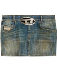 DIESEL - Logo-Plaque Denim Mini Skirt - Lyst