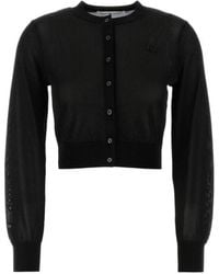 T By Alexander Wang - Logo Patch Cropped Knit Cardigan - Lyst