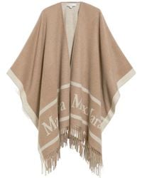 Max Mara - Logo Detailed Fringed Knitted Cape - Lyst
