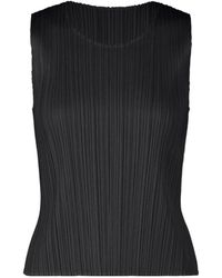 Pleats Please Issey Miyake - Pleats Please Issey Miyake Crewneck Pleated Sleeveless Top - Lyst
