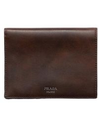 Prada - Antiqued Leather Wallet - Lyst