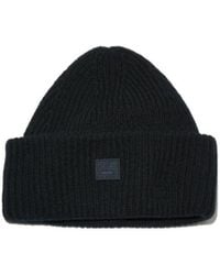 Acne Studios - Face Logo Patch Rib-Knit Beanie - Lyst