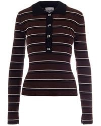 Ganni - Long-Sleeved Striped Knitted Polo Shirt - Lyst
