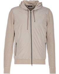 Herno - Knitted-Panelled Zipped Hooded Drawstring Jacket - Lyst