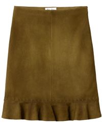 Miu Miu - Waxed Suede Midi Skirt - Lyst