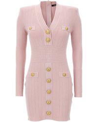 Balmain - Logo Button Long-Sleeved Mini Dress - Lyst