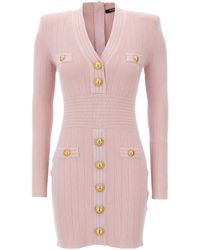 Balmain - Logo Button Long-Sleeved Mini Dress - Lyst