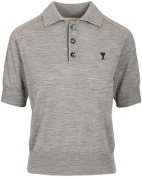 Ami Paris - Logo Embroidered Knitted Polo Top - Lyst