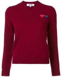 COMME DES GARÇONS PLAY - Double Heart V-Neck Jumper - Lyst
