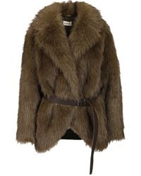 P.A.R.O.S.H. - P.A.R.O..H. Belted Long Sleeved Faux Fur Jacket - Lyst
