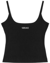 Versace - Logo-Embroidered Ribbed Top - Lyst