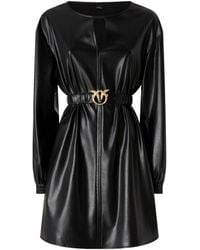 Pinko - Short Dress With Leather Effect - Lyst