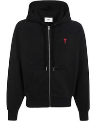 Ami Paris - Ami Ami De Coeur Logo Embroidered Zip-Up Hoodie - Lyst