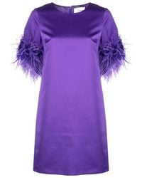 P.A.R.O.S.H. - Feather-Trim Satin Dress - Lyst