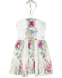 Charo Ruiz - Alheli Lace-Trimmed Cutout Floral-Print Cotton-Blend Voile Halterneck Mini Dress - Lyst