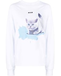 MSGM - Kitten Print Round-Neck Sweater - Lyst
