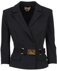 Elisabetta Franchi - Belted Double-Breasted Blazer - Lyst