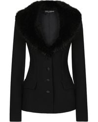 Dolce & Gabbana - Single-Breasted Wool Jacket With Faux Fur Collar - Lyst