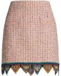 Etro - Jacquard Mini Skirt With Tweed Effect, Fringing And Check Motif - Lyst