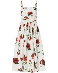 Oscar de la Renta - Belted Pleated Floral-Print Cotton-Blend Poplin Midi Dress - Lyst