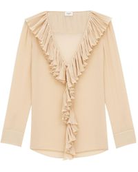 Saint Laurent - Ruffled V-Neck Blouse - Lyst