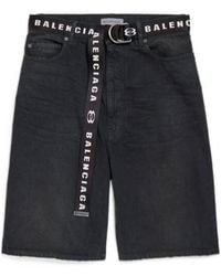 Balenciaga - Logo Belted Denim Shorts - Lyst