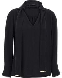 Elisabetta Franchi - Tie-Neck Long-Sleeve Top - Lyst
