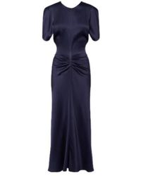 Victoria Beckham - Bela Gathered Satin Midi Dress - Lyst