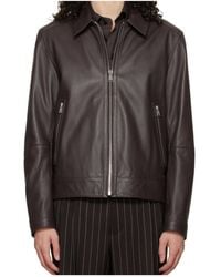 BOSS - Long Sleeve Leather Jacket - Lyst